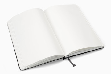 Opened book with blank pages isolated on white. illustration to showcase your artwork presentation.