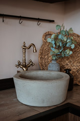 Retro washbasin. Bathroom interior. Kitchen interior.