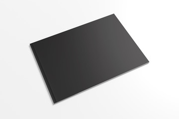 Landscape magazine, brochure with black cover isolated on white. Illustration to showcase your design presentation.