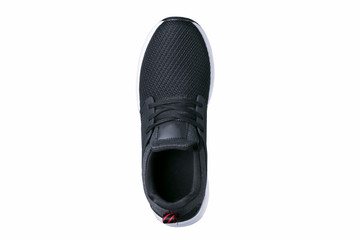 Sport shoes. Black sneaker made of fabric top view ..