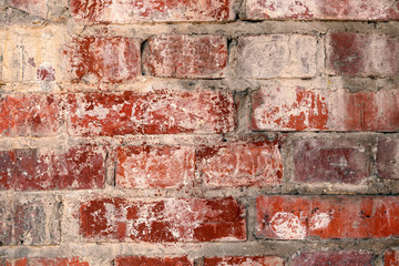 Red old worn brick wall texture background. Vintage effect.