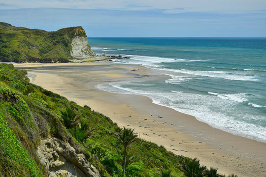 Where the Anatori river flows into the ocean. New Zealand, South Island.