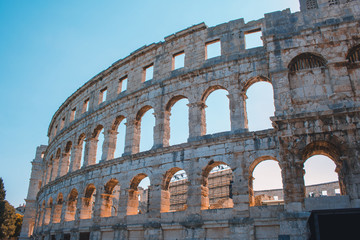 Ancient Roman Amphitheater in Pula, Istrian Peninsula in Croatia