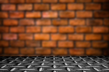 Brick walls and metal floors, Empty brick walls, lights, smoke, glow, rays