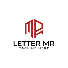 Fototapeta premium Modern Professional Logo Design, Initials of Letter MR Line with Hexagon Geometric