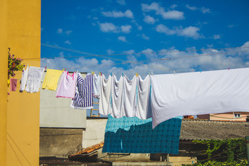various clothes hanging outside the houses in Pula, Istrian Peninsula in Croatia