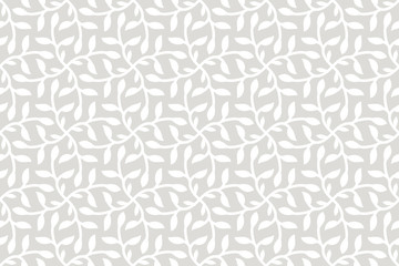 Geometric floral seamless pattern. Vector background with abstract line texture. Neutral monochrome wallpaper, grey white simple light ornament for wrapping paper, textile. Decorative design element