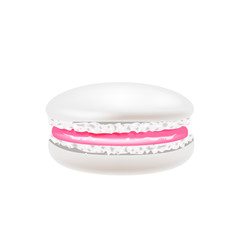 Macaroon realistic vector illustration. Sugary pastry, delicious dessert. Traditional french confectionery, sweet stuff. Homemade creamy cookie, meringue 3d isolated object on white background