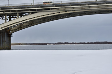 ice melts on the Volga river. automobile bridge. Nizhny Novgorod. Russia