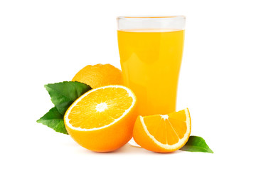 orange  juice in glass with fruit isolate on white background