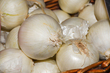 Pile of White onions in the market