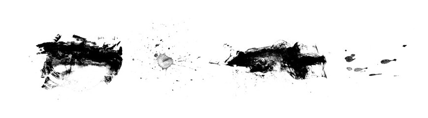 Collection abstract of ink stroke and ink splash for grunge design elements. Black paint stroke and splash texture on white paper. Hand drawn illustration brush for dirty texture.
