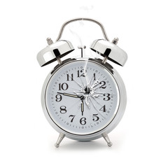 gun shoot alarm clock isolated on white
