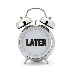 Later concept - alarm clock on white background