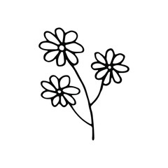 Cute floral silhouettes. Hand drawn flowers on white background . Graphic design elements. Black and white botanical illustration. Doodle vector illustration.	
