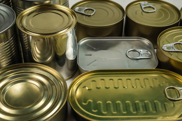 Mix of cans isolated on white background.