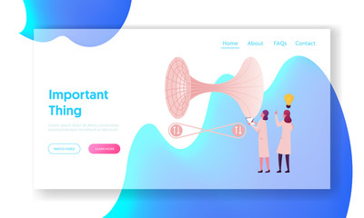 Contemporary Science Development, Scientific Research Landing Page Template.Tiny Female Scientists Characters Solve Quantum Mechanics Theory and Tunneling Formulas. Cartoon People Vector Illustration