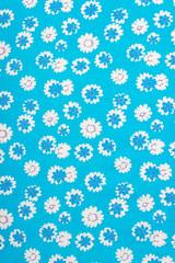 Beautiful calico texture with embroidered flowers on a calm plain background