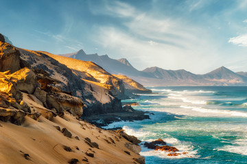Fototapeta premium Playa Veril Manso in Jandia National Park, Southern Fuerteventura, Spain