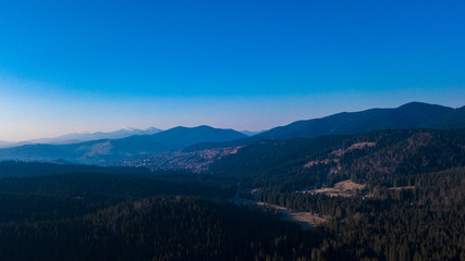 Fototapeta na wymiar Carpathian mountains landscape pine forest needles aerial photography.