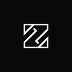 Minimal elegant monogram art logo. Outstanding professional trendy awesome artistic Z ZZ initial based Alphabet icon logo. Premium Business logo White color on black background
