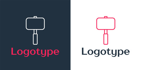 Logotype line Sledgehammer icon isolated on white background. Logo design template element. Vector Illustration