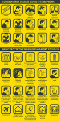 Coronavirus disease COVID-19 symptoms and basic protective measures against it. healthcare and medicine infographic
