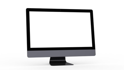 flat monitor white screen computer, pc display digital illustration screen and slim 3d