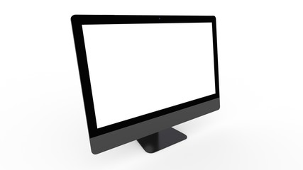 flat monitor white screen computer, pc display digital illustration screen and slim 3d