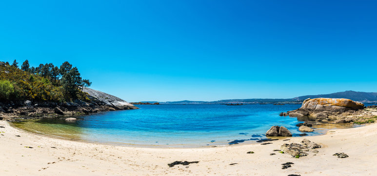 Empty beach in the Illa de Arousa island in the Rias Baixas in Galicia, Spain.