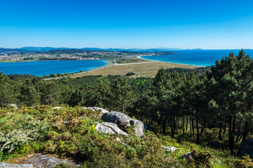 Fototapeta na wymiar Aerial view of beaches and small villages along the Ria de Pontevedra in Spain.