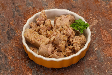 Canned tuna fish in the bowl