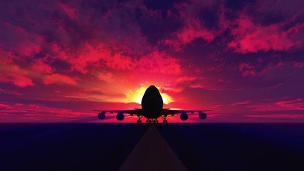 airplane landing on the runway 3d