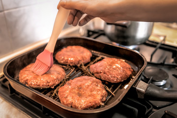 meat cutlets on grill pan