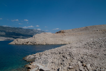 Island Pag and Velebit mountain in Croatia. The Adriatic Sea.