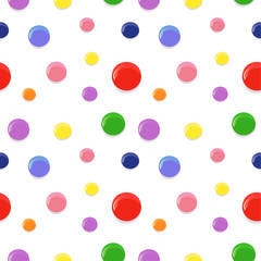 Seamless pattern with circle shaped drops of different vibrant colors. Modern polka dot design.