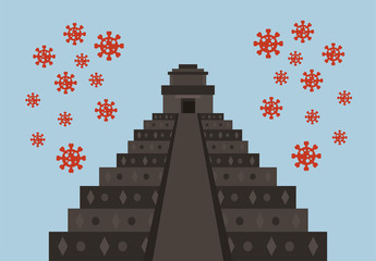 covid19 pandemic particles with mayan pyramid