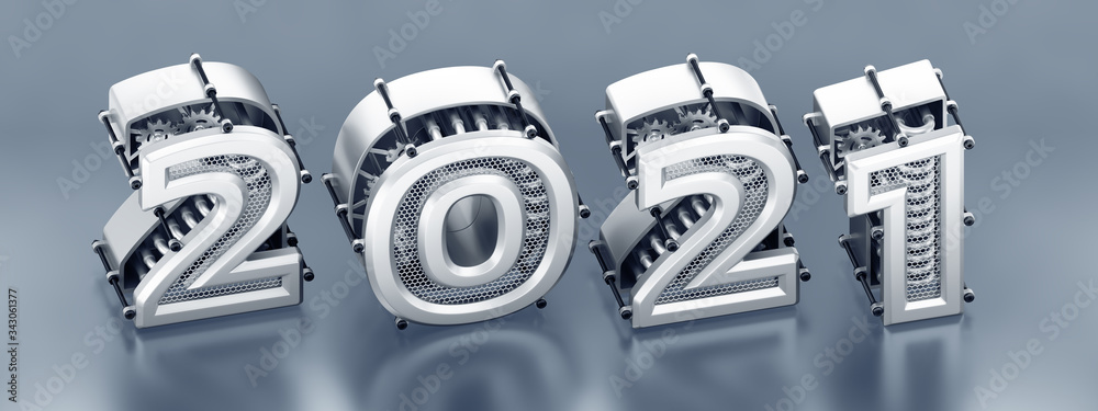 Aufkleber the new technological year of 2021. designed in techno-style a raw of 3d digits composed into the nu