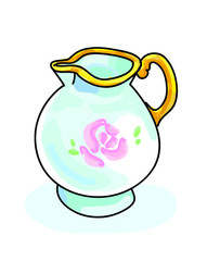 porcelain afternoon tea set icon jug cup flower design pattern isolated on white background