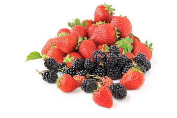Strawberry and blackberry isolated on a white