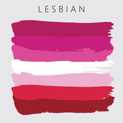 Sexual identity pride flag of lesbian, LGBT symbols. Flag gender with shades of red and pink colors. Vector illustration. Beautiful brush strokes. Abstract concept. Painted texture.