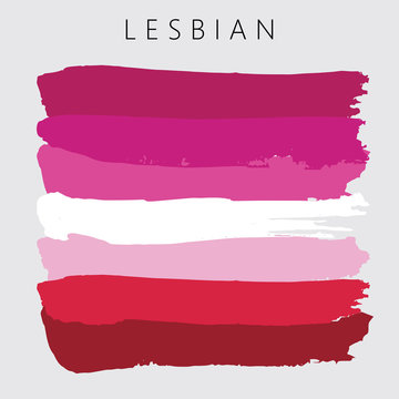Sexual identity pride flag of lesbian, LGBT symbols. Flag gender with shades of red and pink colors. Vector illustration. Beautiful brush strokes. Abstract concept. Painted texture.