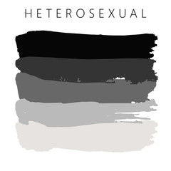 Sexual identity pride flag of heterosexual people, LGBT symbols. Flag gender with shades of gray and black colors. Vector illustration. Brush strokes. Abstract concept. Painted texture.