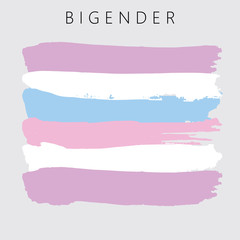 Sexual identity pride flag of bigender people, LGBT symbols. Flag gender with shades of blue, violet and white colors. Vector illustration. Beautiful brush strokes. Abstract concept. Painted texture.
