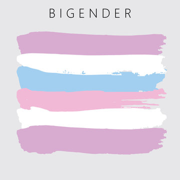 Sexual identity pride flag of bigender people, LGBT symbols. Flag gender with shades of blue, violet and white colors. Vector illustration. Beautiful brush strokes. Abstract concept. Painted texture.