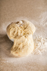 Fresh bread dough on white  kitchen table