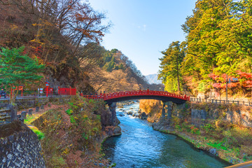 Fototapeta na wymiar Shinkyo Bridge during Autumn in Nikko