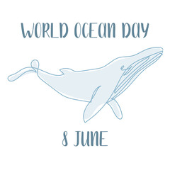 One continuous line whales. World ocean day. Save the whales. Vector line art. Perfect for print, poster, textile, wrapping paper