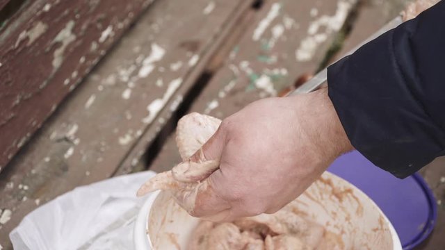 Stringing chicken wings