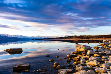 The Sun Begins To Set Over Lake Pukaki